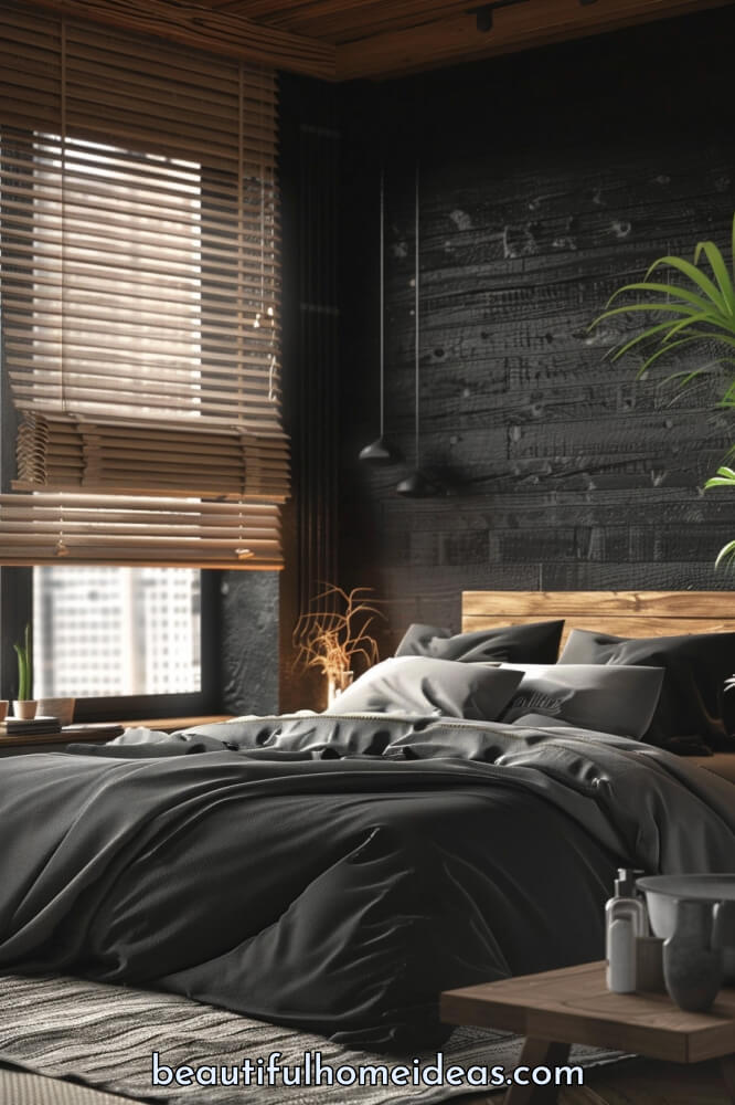 Black Japandi Bedroom Design Idea