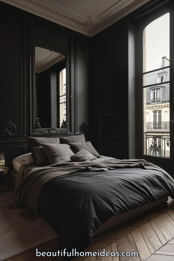 Black Parisian Bedroom Design Idea