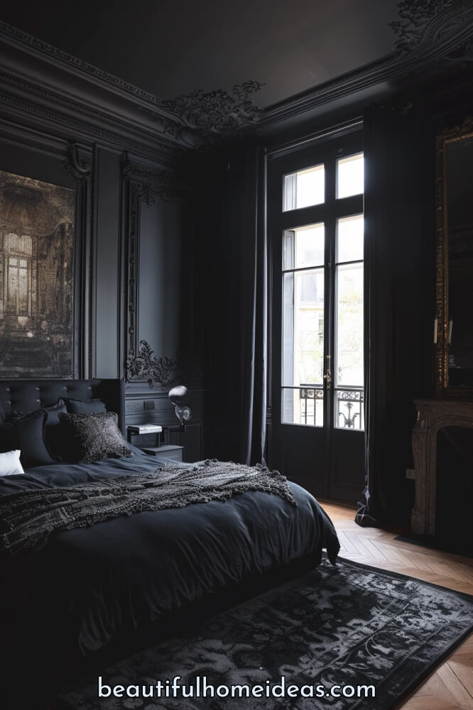 Black Parisian Bedroom Design Idea