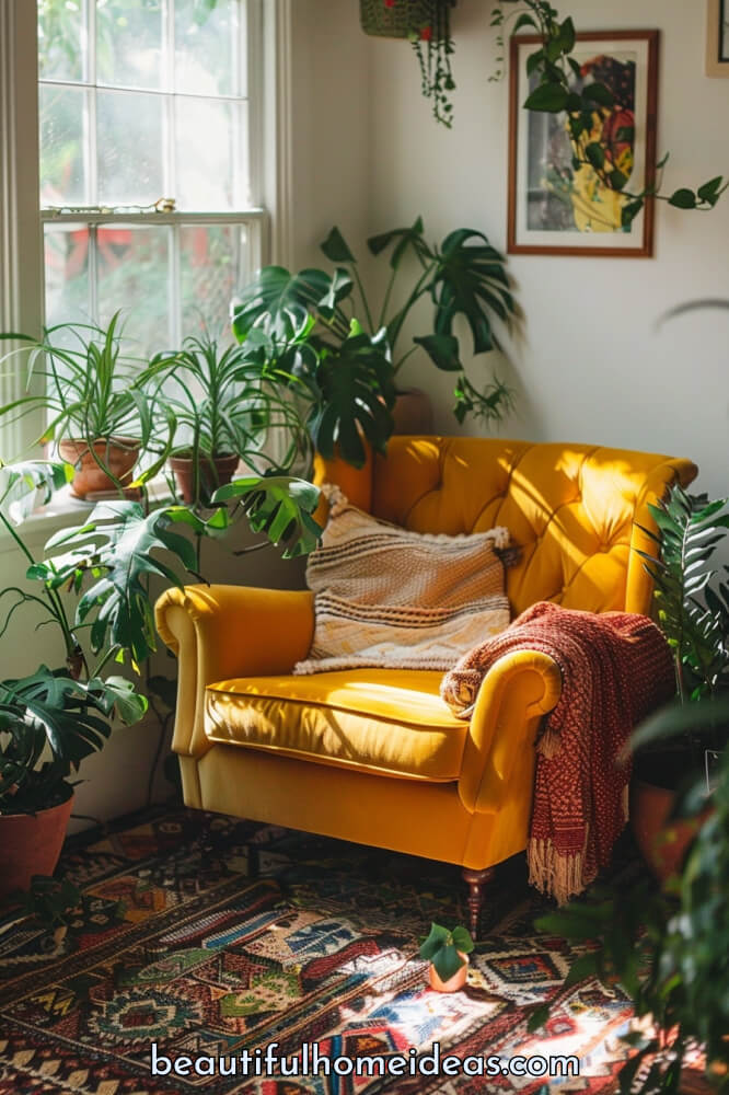 Cozy Boho Reading Nook in Living Room Idea