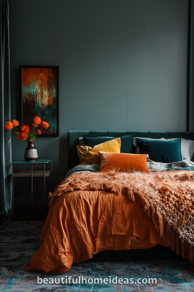 moody orange bedroom design ideas