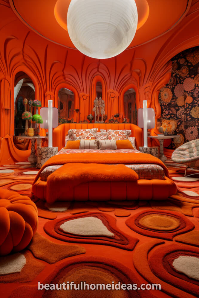 maximalist orange bedroom design ideas