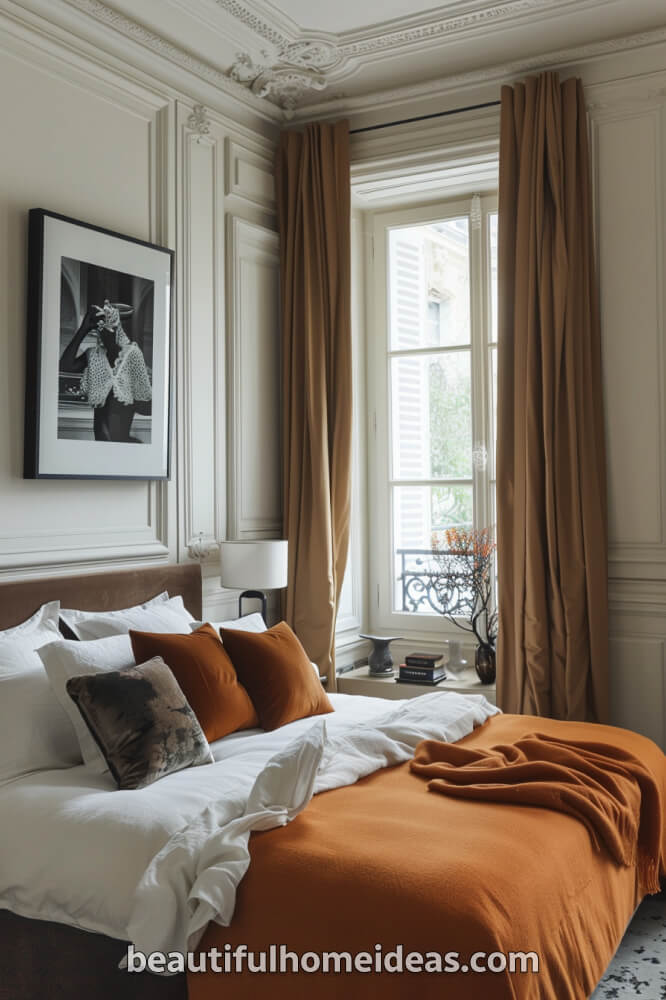 french style orange bedroom design ideas