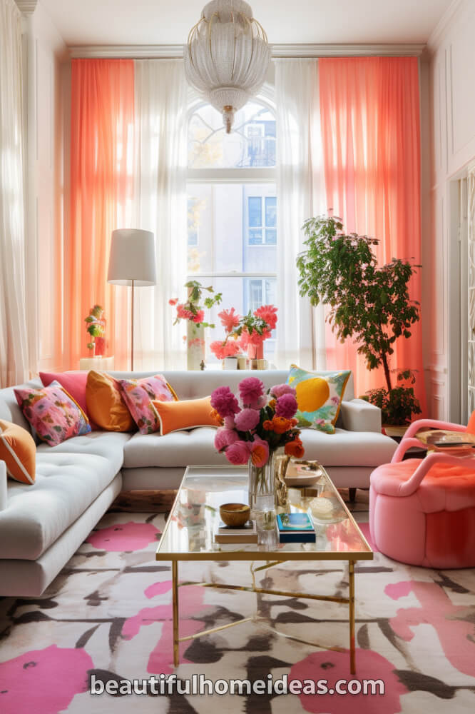 pink maximalist living room idea
