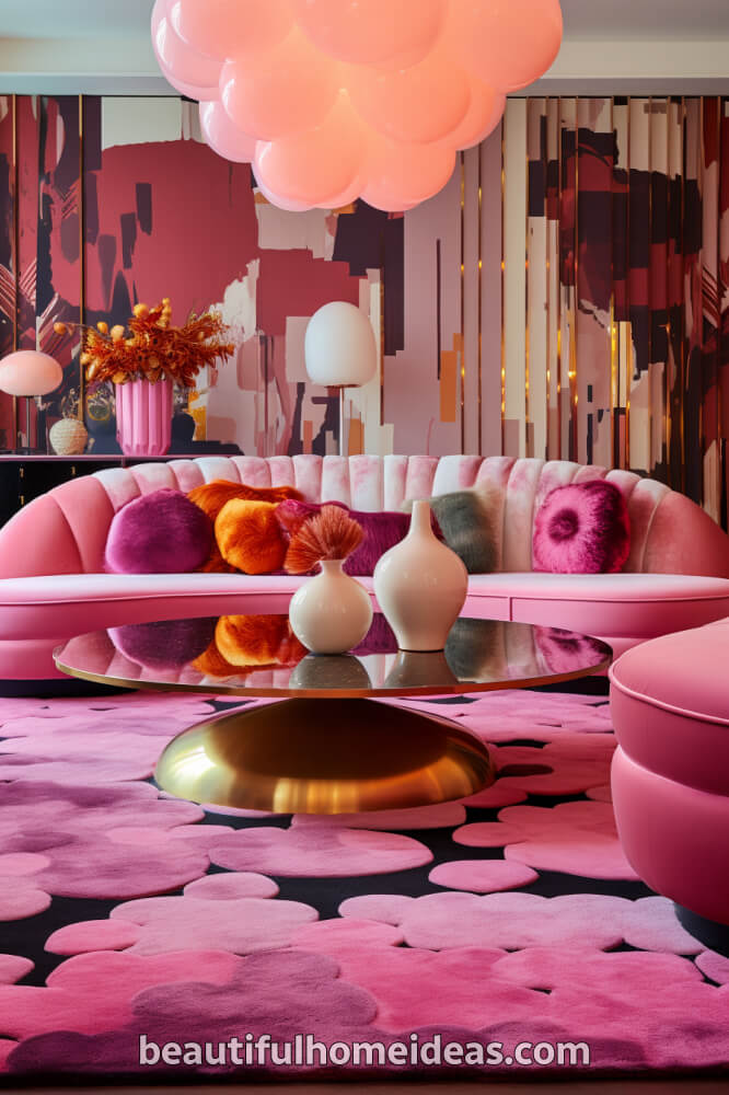 pink maximalist living room idea