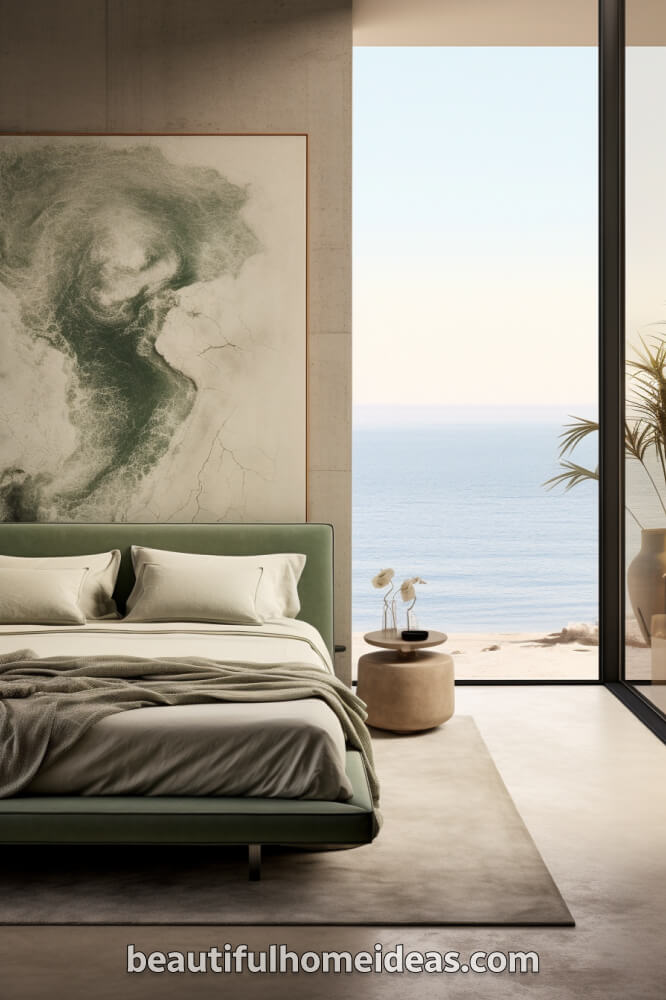 sage green coastal bedroom design idea